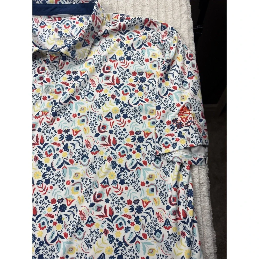 Swannies Men XL Floral Hawaiian AOP Golf Polo Stretch Covered Bridge Logo EUC - Picture 11 of 16